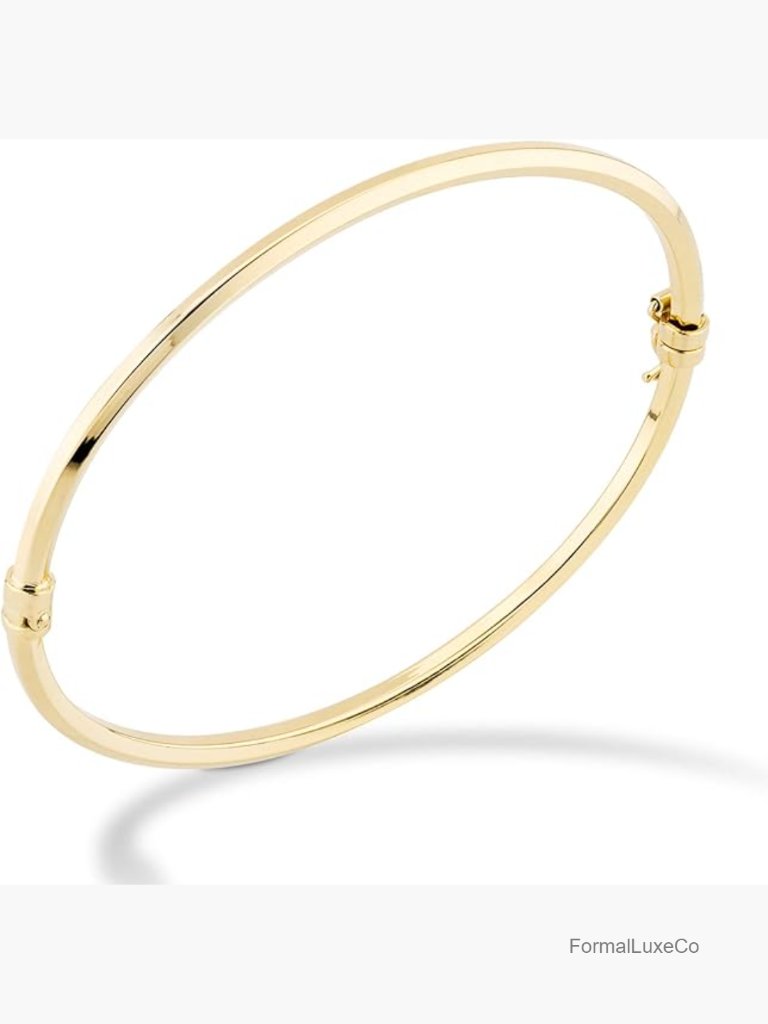 18k Gold Plated Sterling Silver Oval Hinged Bangle Bracelet 8 Inch